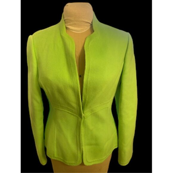 Single Snap Neon Green Wool Blend Blazer by Carlisle. Sz. 10 Peplum Silhouette - Picture 5 of 9